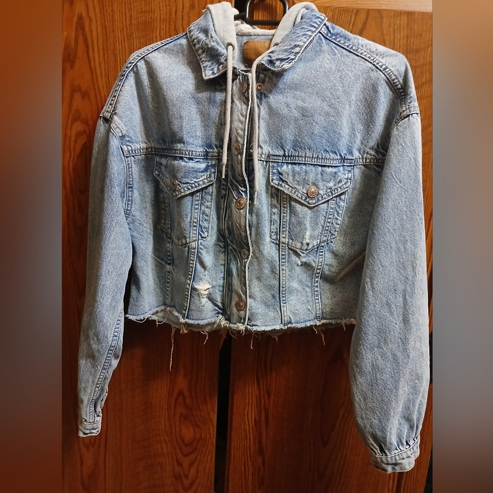 American Eagle Outfitters Blue Cropped Jean Jacket